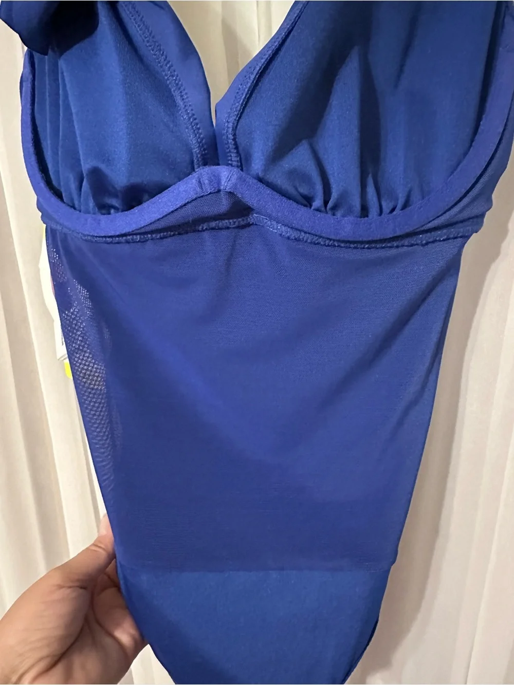 DKNY Ruffle V-Neck Ruched Royal Blue Tummy Control One-Piece Swimsuit Size S - Picture 11 of 11